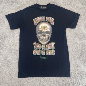MBM Three Eyes Skull Graphic T-Shirt Mens Small Black Streetwear 5th Dimension